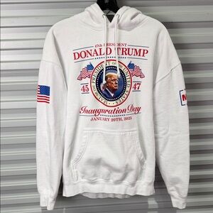 MAGA White Graphic Hoodie with Donal Trump Presidential Inauguration L